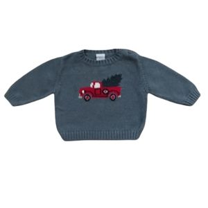 Talbots Kids Boys Gray Christmas Tree Red Truck Holiday Sweater Size 18 Months